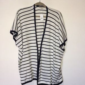 Shortsleeve Longline Striped Tunic Length Cardigan